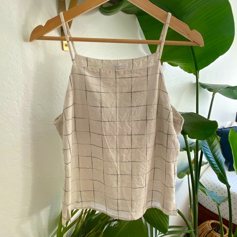 Oak + Fort White Checkered Linen Top